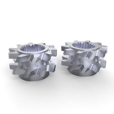 Extrusores de doble tornillo con elementos de mezcla dentados, cuchillas invertidas para mezcla industrial